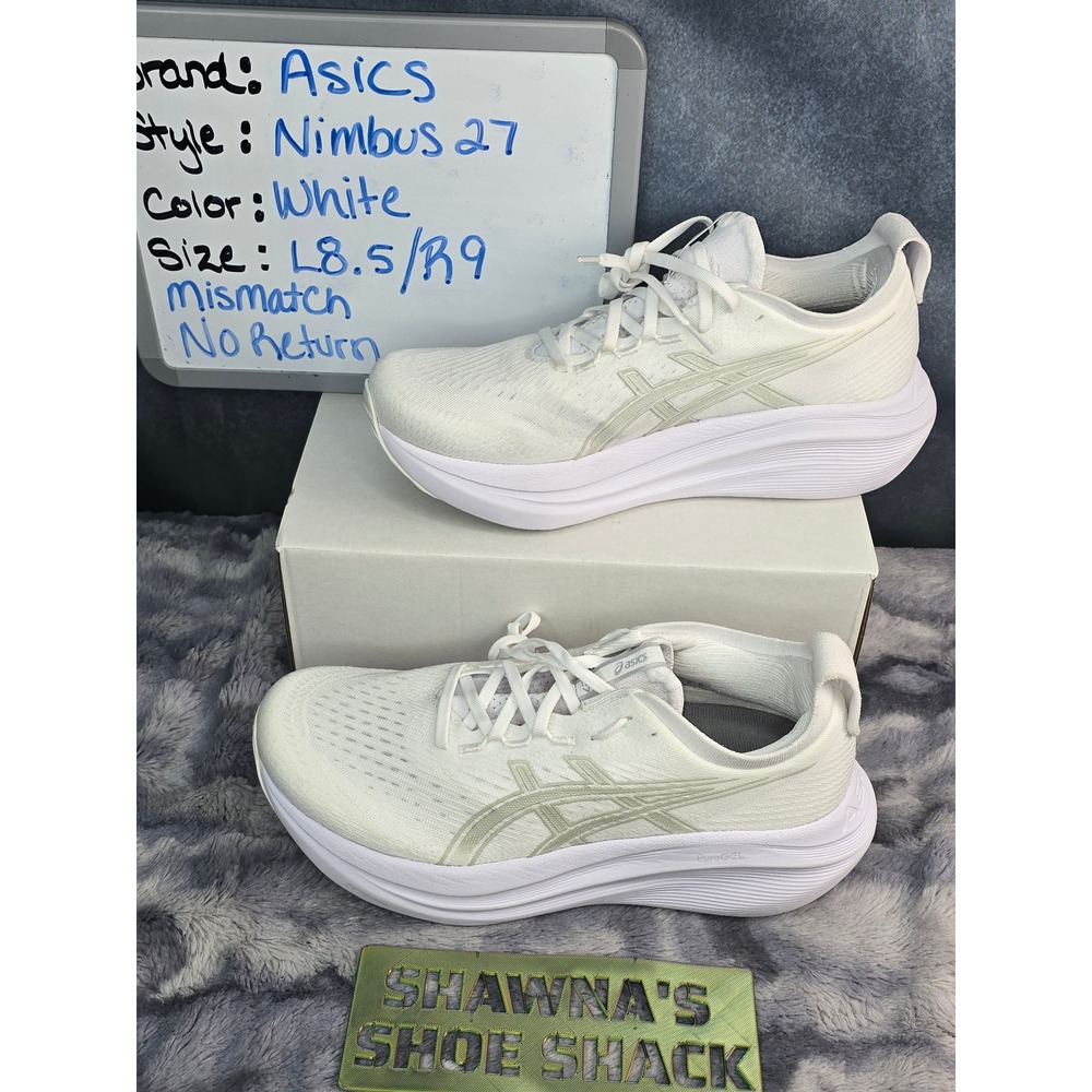 NEW Asics Gel-Nimbus 27 White/ Glacier Gry Mismatch L8.5 / R9 Mens Sneakers